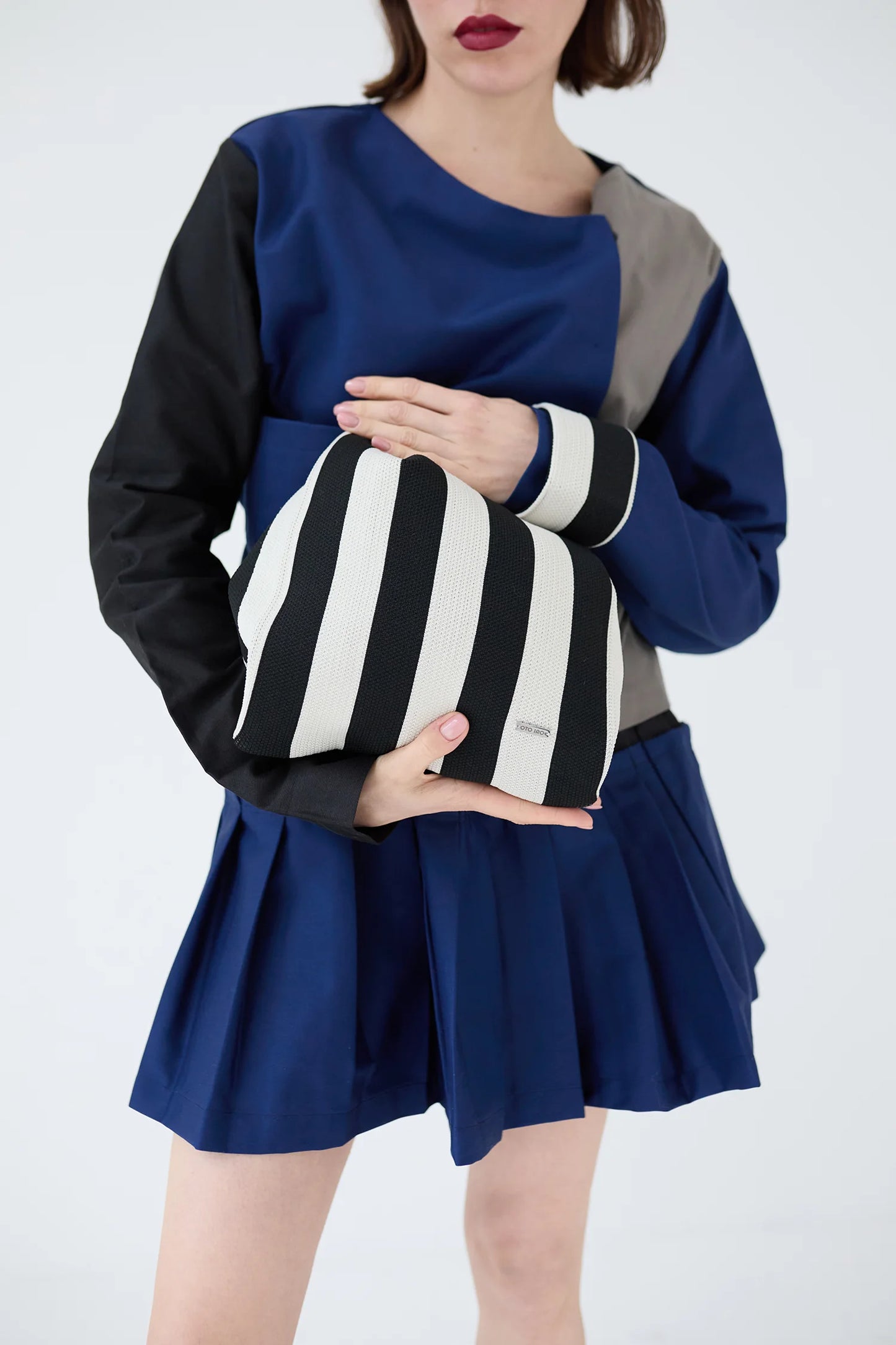 Black and White Striped Knitted Tote