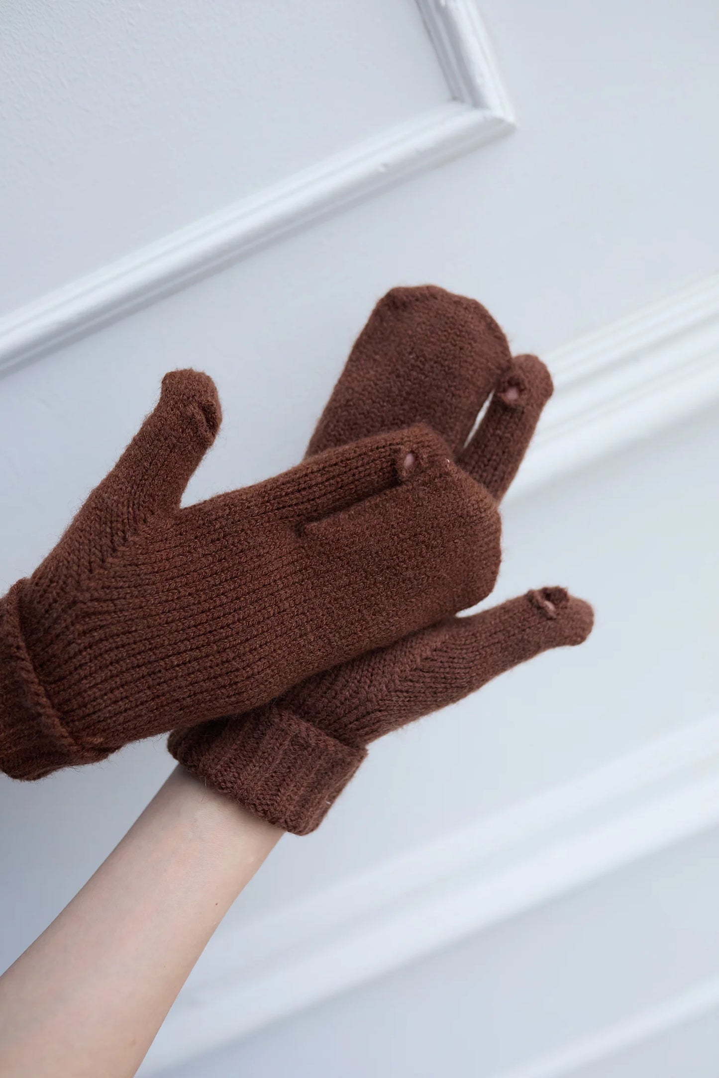 Soft Two Finger Brown Knitted Mitten