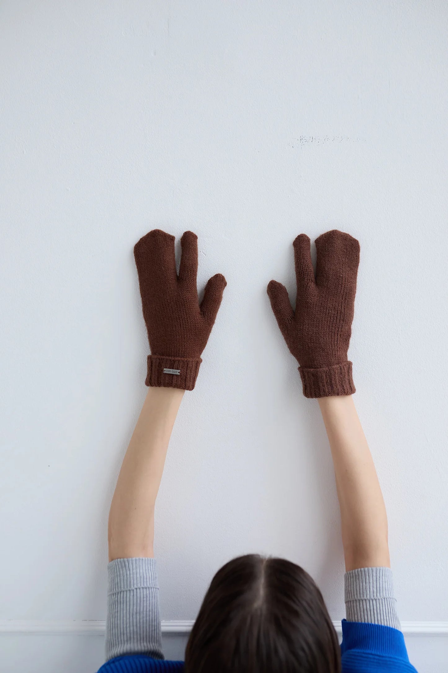 Soft Two Finger Brown Knitted Mitten