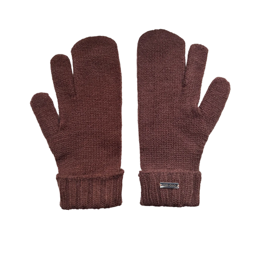 Soft Two Finger Brown Knitted Mitten