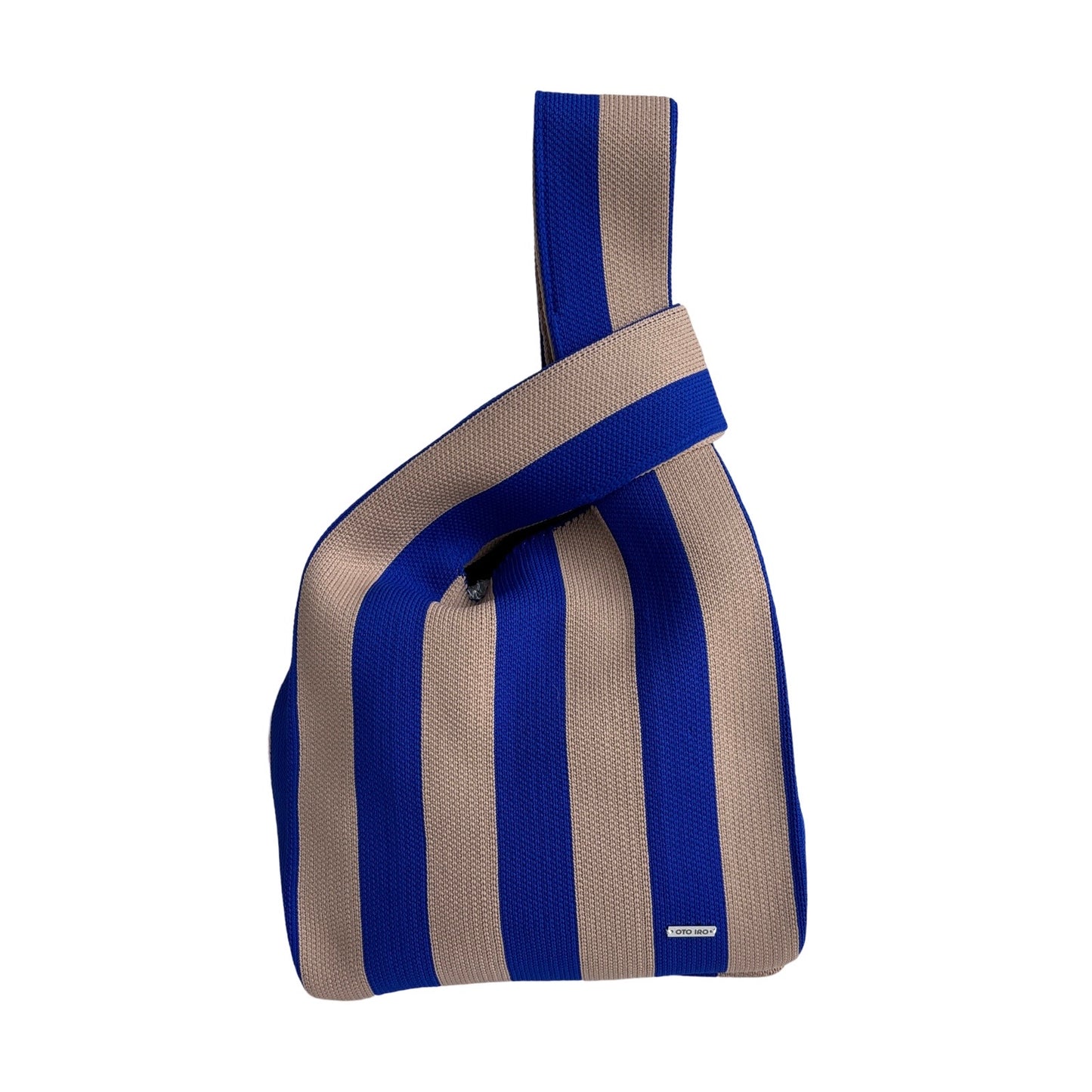 Blue and Beige Striped Knitted Tote