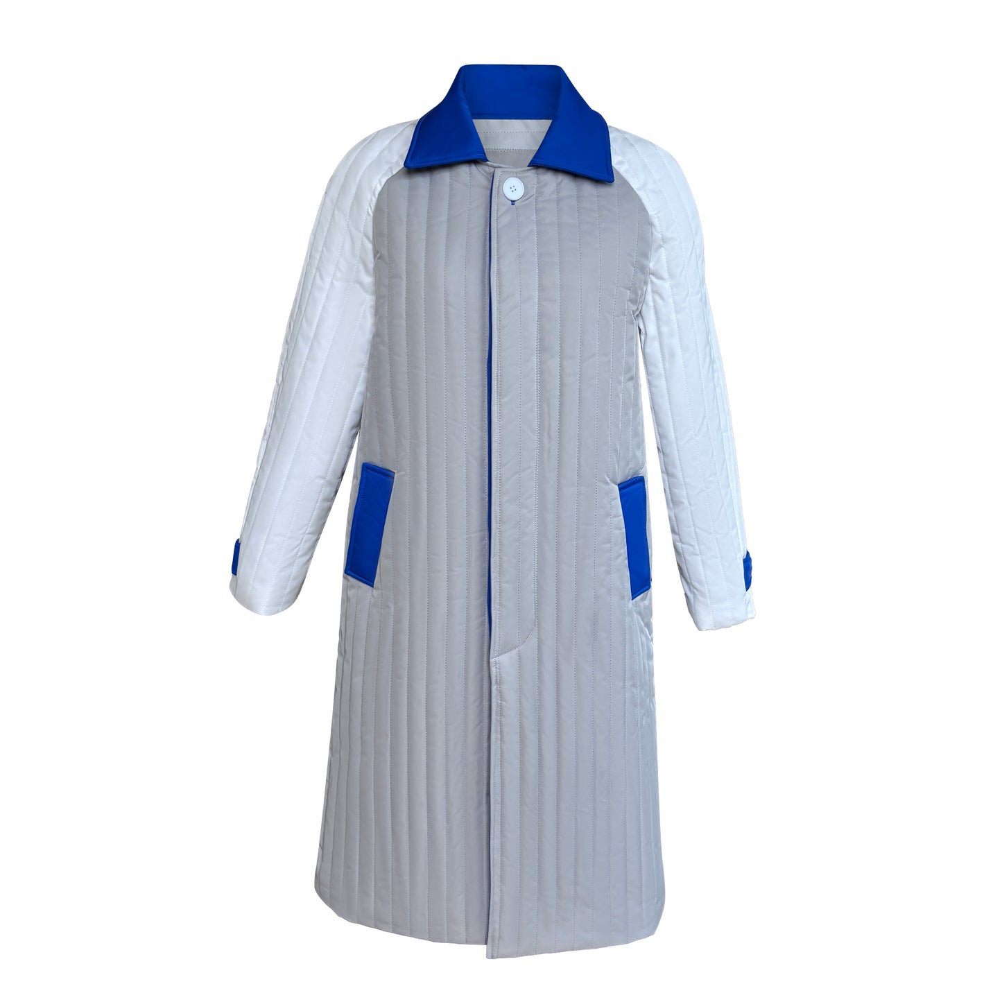 Grey White Blue Patchwork Colour Block Quilt Long Jacket