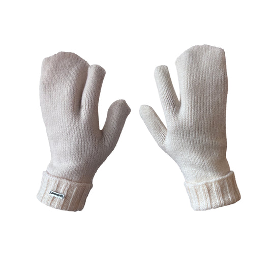 Soft Two Finger Beige Knitted Mitten